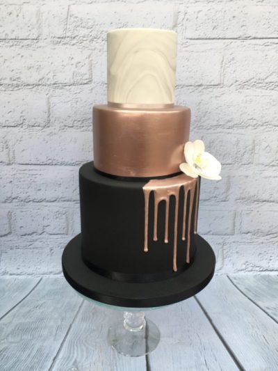 Rose Gold & Black Wedding Cake