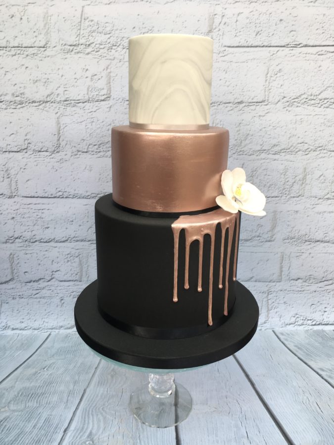 Rose Gold and Black Wedding Cake Dreams and Wishes Cake