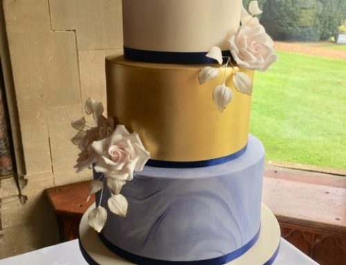 Gold & Navy Marble Wedding Cake